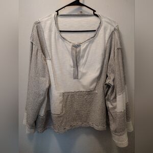 Pol Striped Long Sleeve Henley Shirt - Cream & Gray